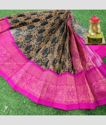 Black and Magenta color Chenderi silk handloom saree with anchulatha border design -CNDP0012689