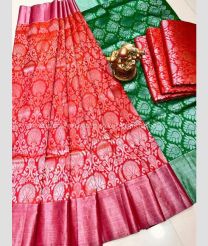 Red and Pine Green color Uppada Soft Silk handloom saree with all over wedding design saree -UPSF0002091