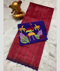 Maroon and Navy Blue color mangalagiri pattu sarees with all over lines work design -MAGP0026625