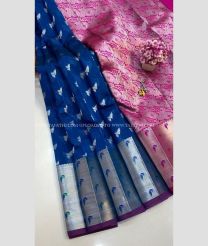 Navy Blue and Pink color Chenderi silk sarees with paithani border design -CNDP0016299