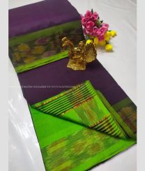 Plum Purple and Parrot Green color Tripura Silk handloom saree with pochampally border design -TRPP0008573