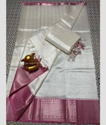 Cream and Deep Magenta color mangalagiri pattu handloom saree with kanchi border design -MAGP0026585