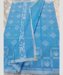 Sky Blue and White color mangalagiri sico handloom saree with printed design saree -MAGI0000186