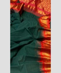Forest Fall Green and Bean Red color gadwal cotton handloom saree with plain with temple kuthu interlock weaving system border design -GAWT0000203