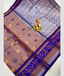 Lite Brown and Royal Blue color mangalagiri pattu handloom saree with all over buties design -MAGP0026220
