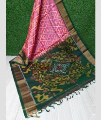 Coral Pink and Pine Green color Ikkat sico handloom saree with all over ikkat design -IKSS0000369