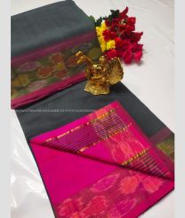 Grey and Pink color Tripura Silk handloom saree with plain with pochampally border design -TRPP0008539