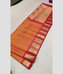 Orange and Pink color gadwal pattu handloom saree with all over brocade design -GDWP0001738