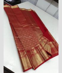 Crimson and Golden color kanchi pattu handloom saree with all over jari design -KANP0013682