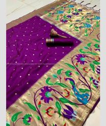 Magenta color paithani sarees with all over buties with big peacock border design -PTNS0005147