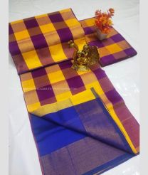 Magenta and Blue color Tripura Silk handloom saree with all over checks design -TRPP0008013