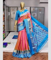 Pastel Pink and Blue color pochampally ikkat pure silk handloom saree with all over buties saree design -PIKP0015998