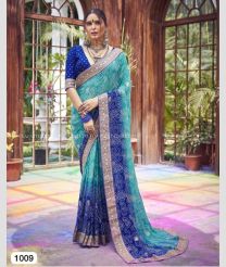 Turquoise and Blue color Georgette sarees with all over foil with attached weaving border design -GEOS0008693