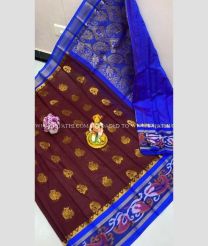 Maroon and Blue color Chenderi silk handloom saree with all over kuppadam buties design -CNDP0015122