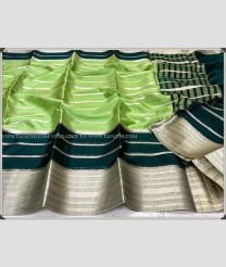 Pista and Forest Fall Green color Banarasi sarees with all over striped full body pattern water zari weaving contrast border design -BANS0007631