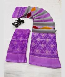 Purple and Grey color Chiffon sarees with leaf border design -CHIF0001491