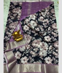 Black and Purple color mangalagiri pattu handloom saree with all over digital printed with 150 by 50 jari border design -MAGP0026230