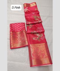 Croal Pink color silk sarees with all over leriya flowers digital printed with jacquard border design -SILK0017433