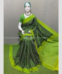 Pine Green and Parrot Green color pochampally Ikkat cotton handloom saree with All over Pochampally Ikkat Design-PIKT0000192