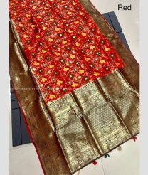 Red and Golden color silk sarees with big boder and heavy mina zari weaving pallu design -SILK0017295