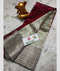 Maroon and Grey color mangalagiri pattu sarees with all over pochampally design -MAGP0026665
