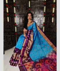 Blue and Magenta color Ikkat sico handloom saree with all over ikkat design -IKSS0000448