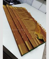 Lite Brown and Green color kanchi pattu handloom saree with kaddy border design -KANP0013715