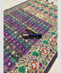 Purple and Navy Blue color silk sarees with meenakari border design -SILK0017801