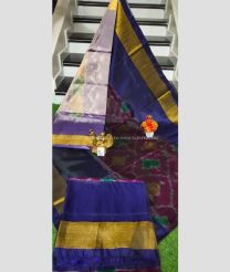 Plum Velvet and Navy Blue color Uppada Soft Silk sarees with pochampally border design -UPSF0004183