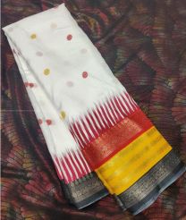 White and Red color silk sarees with all over printed with jari border design -SILK0017617