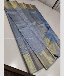 Bluish Gry and Golden color kanchi pattu handloom saree with all over jari design -KANP0013677