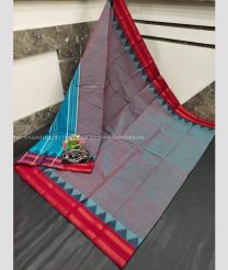 Grey and Pink color mangalagiri pattu handloom saree with temple border design -MAGP0026524
