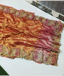 Orange and Pink color Banarasi sarees with plain with crochet work border design -BANS0018844