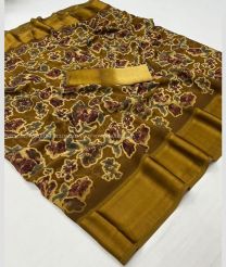 Oak Brown and Cream color Georgette sarees with plain border design -GEOS0024281