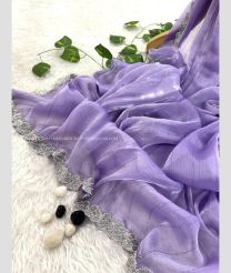 Lavender color silk sarees with sequence stripes and pure jarkan handcraft lace border and diamond design -SILK0017612