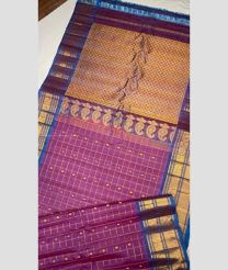 Orchid Purple and Windows Blue color gadwal sico handloom saree with all over checks and buties with kanchi border design -GAWI0000731