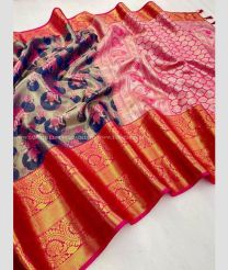 Navy Blue and Pink color Banarasi sarees with all over design with heavy border -BANS0018789