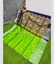 Parrot Green and Black color Uppada Soft Silk handloom saree with all over buties design -UPSF0004154