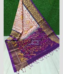Peach and Purple color Ikkat sico handloom saree with ikkat design -IKSS0000391