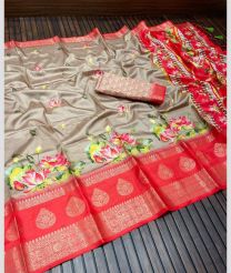 Tan and Burgundy color Lichi sarees with all over 3d high quality pichvai printed with dayebal jari woven jacquard penal border design -LICH0000408