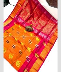 Orange and Pink color uppada pattu handloom saree with all over buttas design -UPDP0021919