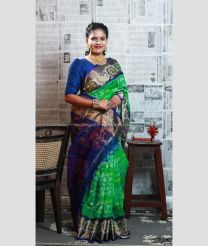 Lite Green and Navy Blue color Ikkat sico sarees handloom saree with All over Pochampally design-IKSS0000054