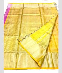 Rose Pink and Lemon Yellow color venkatagiri pattu handloom saree with all over buties design -VAGP0000652