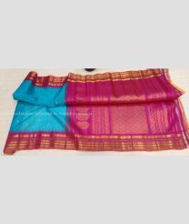 Aqua Blue and Pink color gadwal sico handloom saree with temple border saree design -GAWI0000384