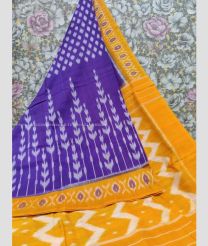 Purple and Mustard Yellow color pochampally Ikkat cotton handloom saree with printed design saree -PIKT0000292