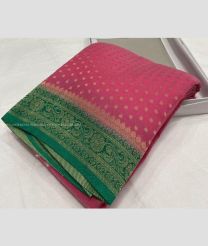 Coral Pink and Dark Green color Banarasi sarees with all over zari butis silver water zari weaving border design -BANS0002508