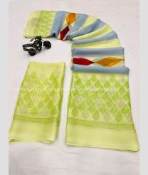 Grey and Lite Green color Chiffon sarees with leaf border design -CHIF0001493
