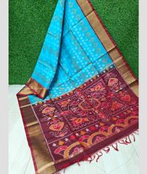 Blue and Maroon color Ikkat sico handloom saree with all over ikkat design -IKSS0000345