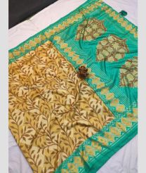 Cream and Turquoise color Chenderi silk handloom saree with all over design saree -CNDP0013942