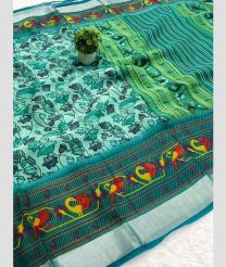Aquamarine and Teal color Organza sarees with all over kalamkari printed with jari border design -ORGS0003134